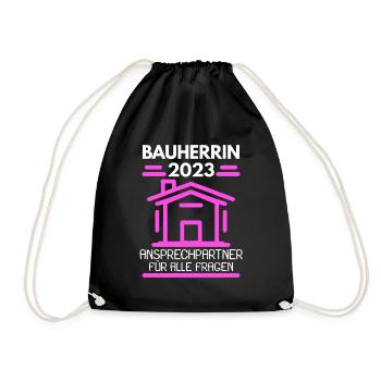 Bauherrin 2023 Hausbau Baustelle Richtfest - Turnbeutel - Schwarz - Vorne