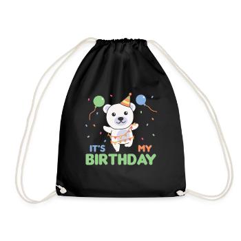 Polar bear for children's birthday it's my birthday - Drawstring Bag - black - Front