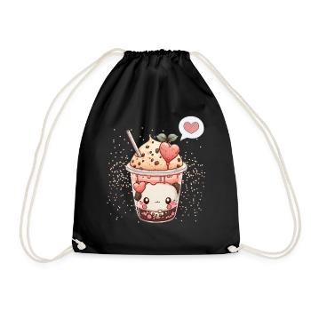 Kawaii Boba Tea for Valentine's Day Bubble Tea Hearts - Drawstring Bag - black - Front