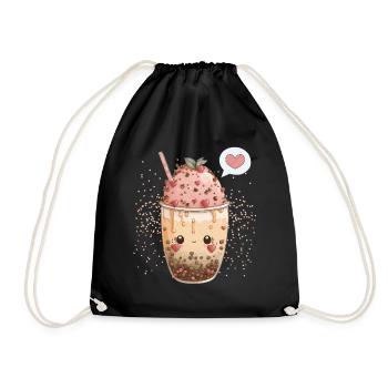 Kawaii Boba Tea for Valentine's Day Bubble Tea Hearts - Drawstring Bag - black - Front