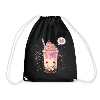 Kawaii Boba Tea for Valentine's Day Bubble Tea Hearts - Drawstring Bag - black - Front