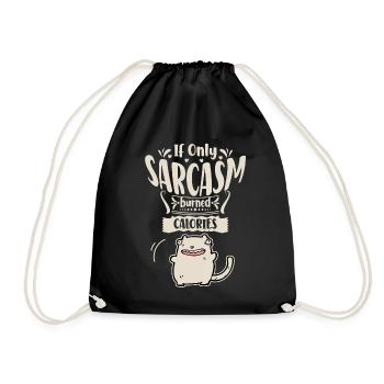 Sarcasm, fat cat wants to burn calories - Drawstring Bag - black - Front