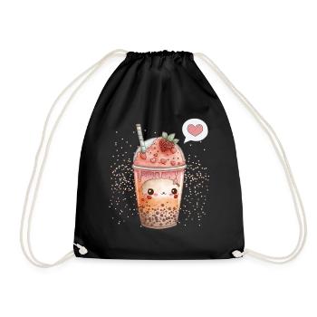 Kawaii Boba Tea for Valentine's Day Bubble Tea Hearts - Drawstring Bag - black - Front
