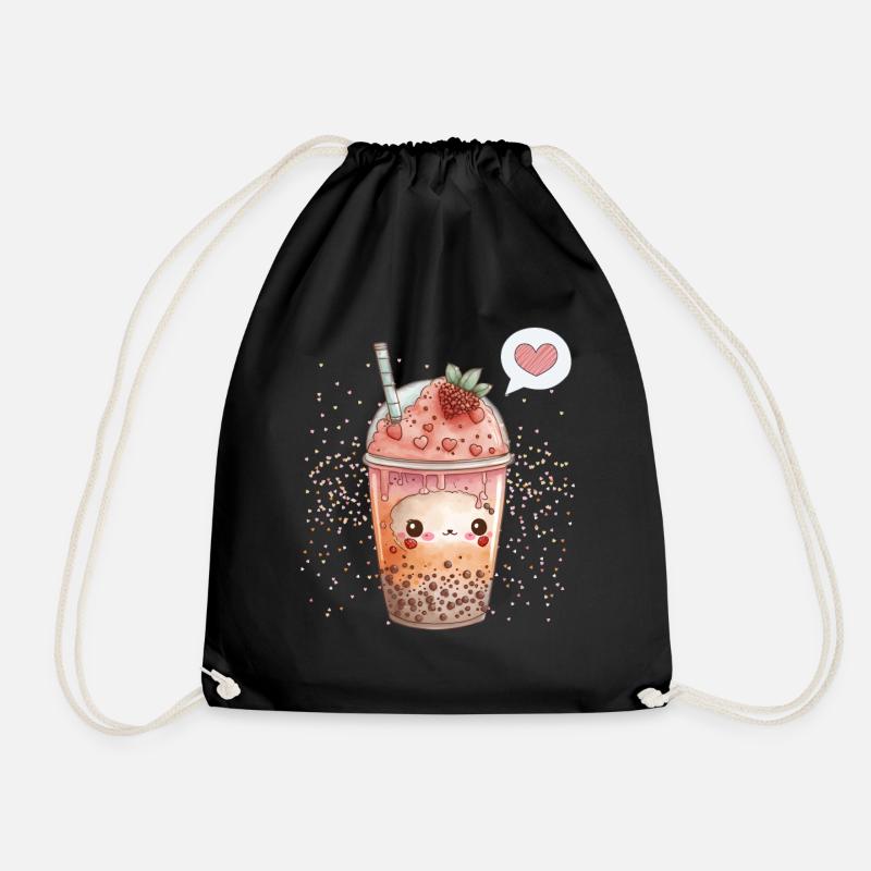 Kawaii Boba Tea zum Valentinstag Bubble Tea Herzen - Turnbeutel - Schwarz