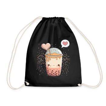 Kawaii Boba Tea for Valentine's Day Bubble Tea Hearts - Drawstring Bag - black - Front