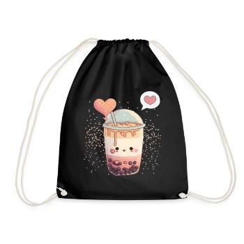 Kawaii Boba Tea for Valentine's Day Bubble Tea Hearts - Drawstring Bag - black - Front