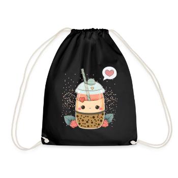 Kawaii Boba Tea for Valentine's Day Bubble Tea Hearts - Drawstring Bag - black - Front
