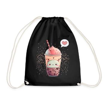 Kawaii Boba Tea for Valentine's Day Bubble Tea Hearts - Drawstring Bag - black - Front