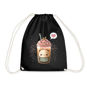 Kawaii Boba Tea for Valentine's Day Bubble Tea Hearts - Drawstring Bag - black - Front