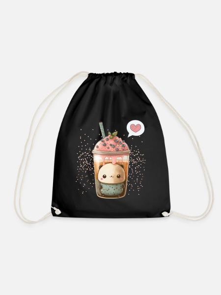 Kawaii Boba Tea zum Valentinstag Bubble Tea Herzen - Turnbeutel - Schwarz