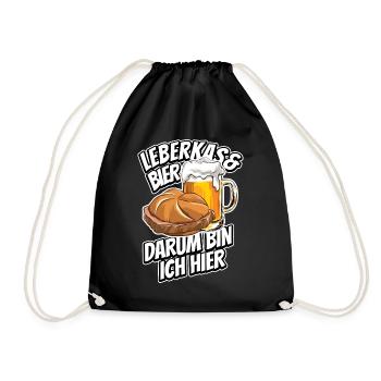 Leberkas & Bier darum bin ich hier - Spruch - Turnbeutel - Schwarz - Vorne
