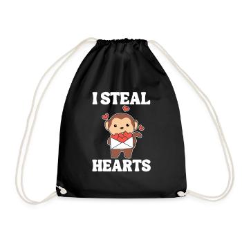 Affe zum Valentinstag ich stehle Herzen - Turnbeutel - Schwarz - Vorne