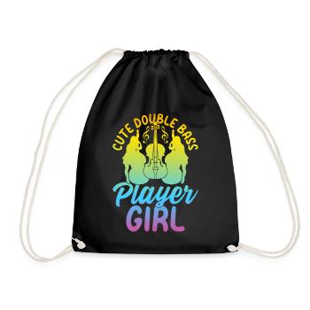 Cute Double Bass Player Girl Contrabassist Girl Do - Drawstring Bag - black - Front