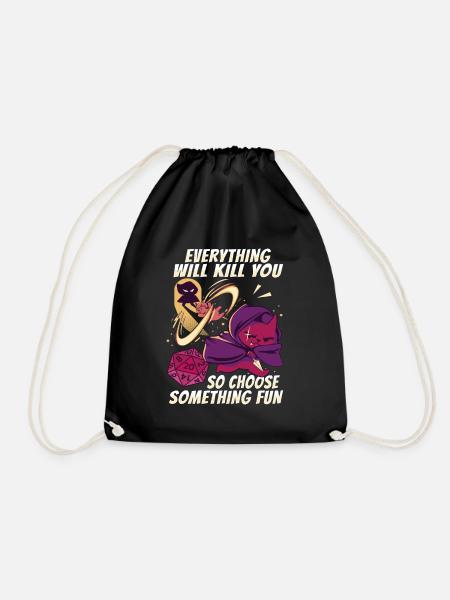 D20 Cat Design für einen RPG-GAMER - Turnbeutel - Schwarz