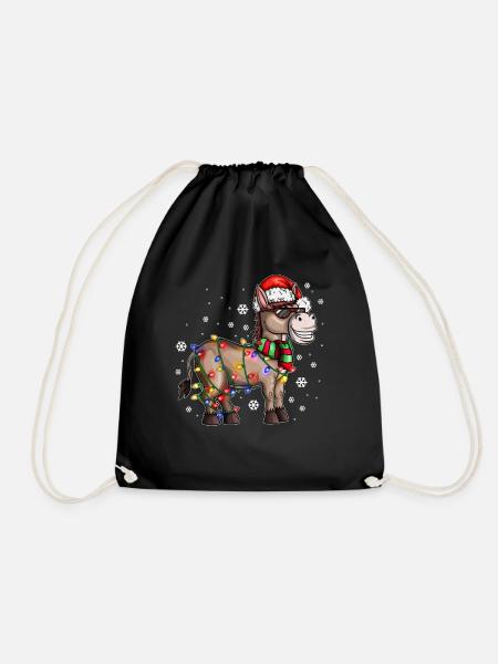 Christmas Esel mit Weihnachtsmütze im Schnee - Turnbeutel - Schwarz