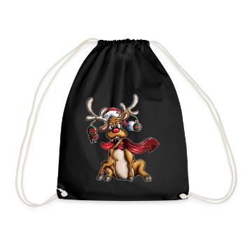 Elk Christmas Christmas Tree Christmas Balls Antlers - Drawstring Bag - black - Front