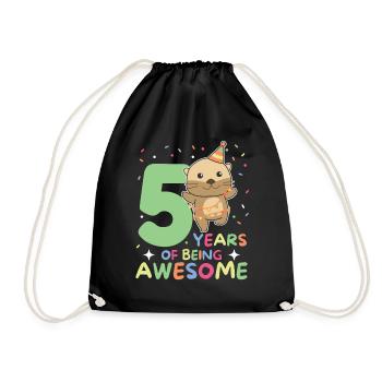 Otter for the 5th birthday Children five years old - Drawstring Bag - black - Front