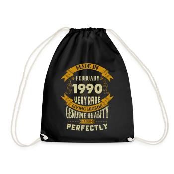 Februar 1990 Vintage Jahrgang Geburtstag - Turnbeutel - Schwarz - Vorne