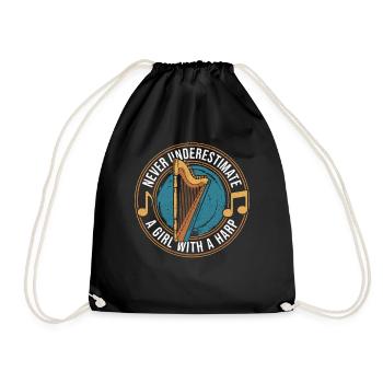 Never Underestimate a Girl with a Harp Harfe - Drawstring Bag - black - Front