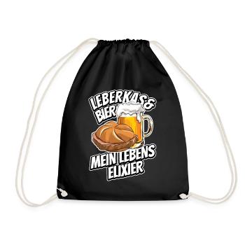 Leberkas + Bier - Fast Food - Spruch - Turnbeutel - Schwarz - Vorne