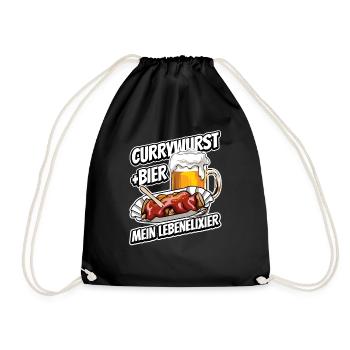 Currywurst und Bier - Fast Food - Spruch - Turnbeutel - Schwarz - Vorne