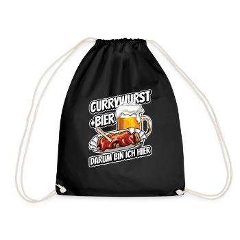 Currywurst und Bier - Fast Food - Spruch - Turnbeutel - Schwarz - Vorne