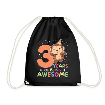 Monkey for the 3rd birthday children three years old - Drawstring Bag - black - Front