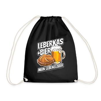 Leberkas + Bier - Fast Food - Spruch - Turnbeutel - Schwarz - Vorne