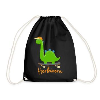 Herbivore Dinosaurier mit Basecap auf Skateboard - Turnbeutel - Schwarz - Vorne