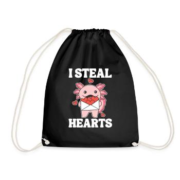 Axolotl zum Valentinstag ich stehle Herzen - Turnbeutel - Schwarz - Vorne