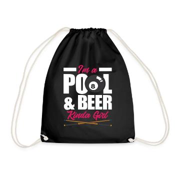 Billiards Girl Woman Beer Hobby - Drawstring Bag - black - Front