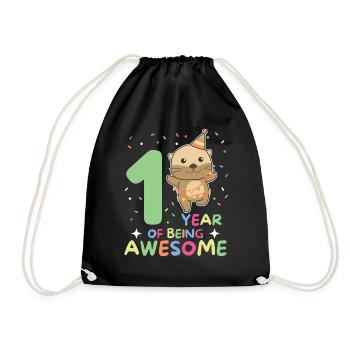 Otter for the 1st birthday for children one year old - Drawstring Bag - black - Front