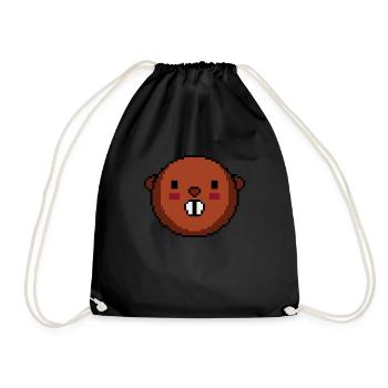 Pixelated Beaver Head - Funny Beaver - Drawstring Bag - black - Front