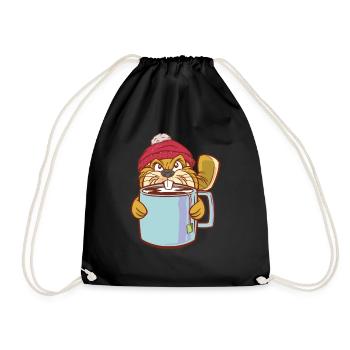 Beaver Teacup and Bobble Hat - Funny Beaver - Drawstring Bag - black - Front