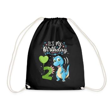 2nd birthday dinosaur, dinosaur child, 2 years old - Drawstring Bag - black - Front