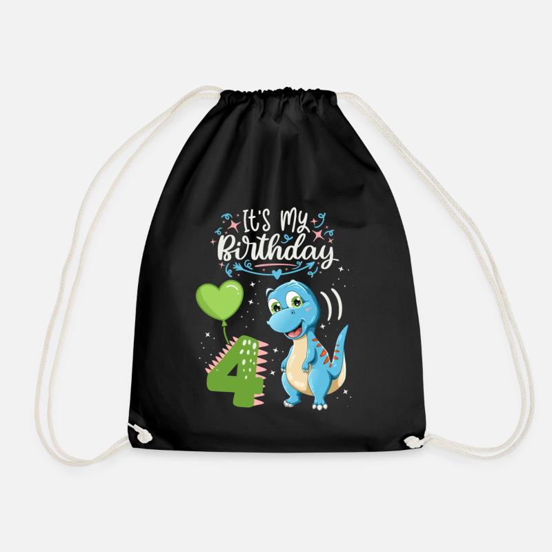 4. Geburtstag Dinosaurier, Dino-Kind, 4 Jahre alt - Turnbeutel - Schwarz