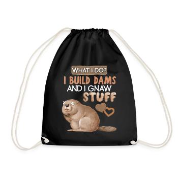 Funny Beaver, Beaver Saying, Pun, Pun - Drawstring Bag - black - Front