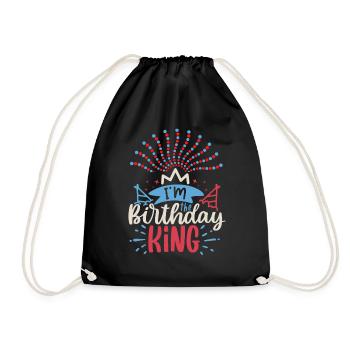 Geburtstag, buntes-Feuerwerk, Spruch Birthday-King - Turnbeutel - Schwarz - Vorne