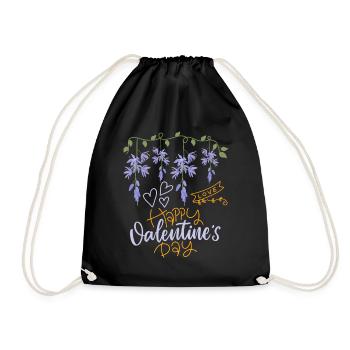 Valentine's Day Wisteria Saying Happy-Valentine's-Day - Drawstring Bag - black - Front