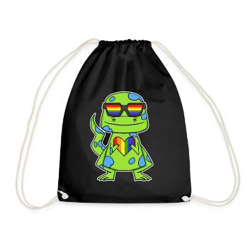 Gay Rainbow Heart Dinosaurs - Drawstring Bag - black - Front