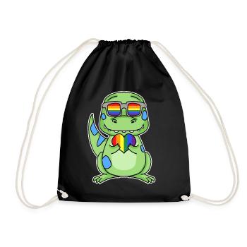 Gay Rainbow Heart Dinosaurs - Drawstring Bag - black - Front
