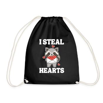 Waschbär zum Valentinstag ich stehle Herzen - Turnbeutel - Schwarz - Vorne