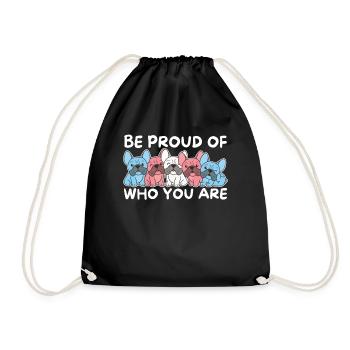 Trans Flag Gay Pride LGBTQ French Bulldog - Drawstring Bag - black - Front