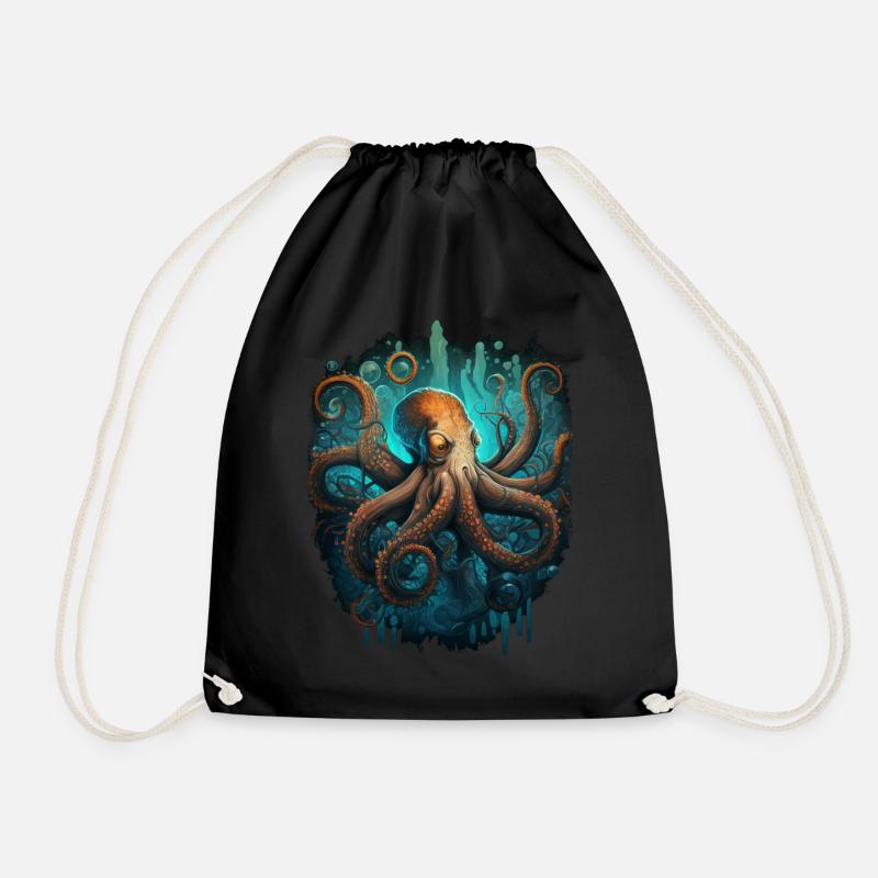 Octopus Kraken Cuttlefish Tier - Turnbeutel - Schwarz
