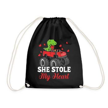 She stole my heart Dinosaur T-rex - Drawstring Bag - black - Front
