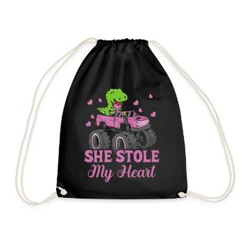 She stole my heart Dinosaur T-rex - Drawstring Bag - black - Front