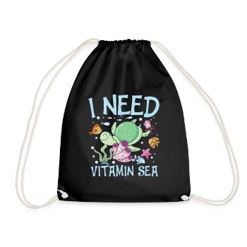 I Need Vitamin Sea für Schildkrötenliebhaber - Turnbeutel - Schwarz - Vorne