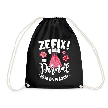 Mei Dirndl is in da Wäsch Trachtenshirt Damen - Turnbeutel - Schwarz - Vorne