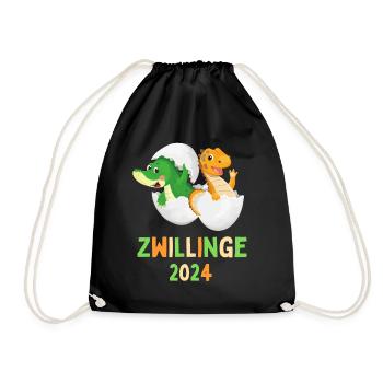 Zwillinge 2024 - Dino Geschwister Dinos Zwillings - Turnbeutel - Schwarz - Vorne
