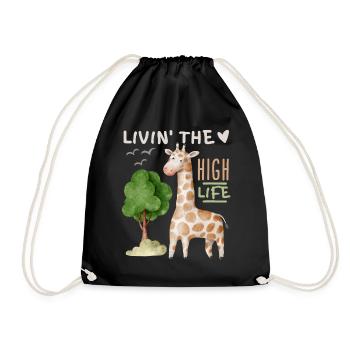 Comic giraffe funny saying Livin'-the-High-Life - Drawstring Bag - black - Front